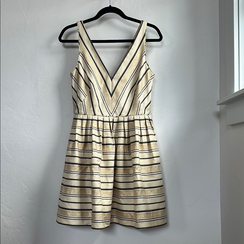 J crew Elegant Striped Cream and Black Dress - Picture 2 of 8